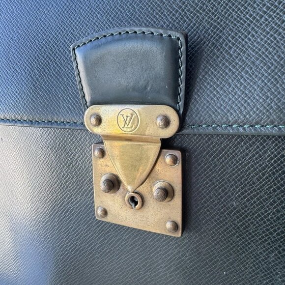 LOUIS VUITTON Business Bag Serviette Green Leather Briefcase. Authentic - Picture 9 of 11